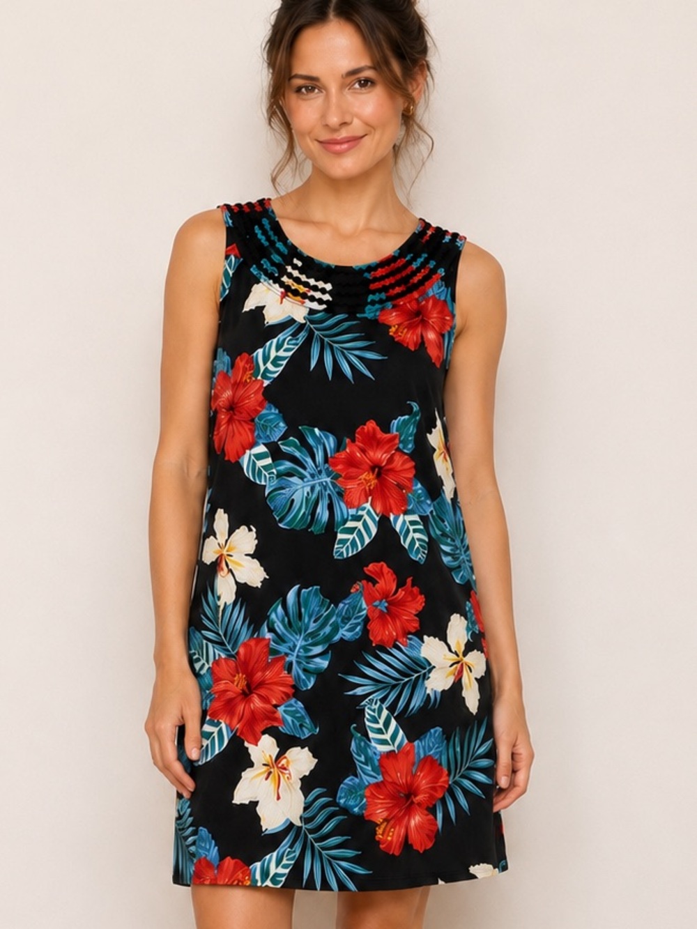 Tommy Bahama Bloomin’ Views Black Tropical Floral Shift Dress XS Resort Vacation